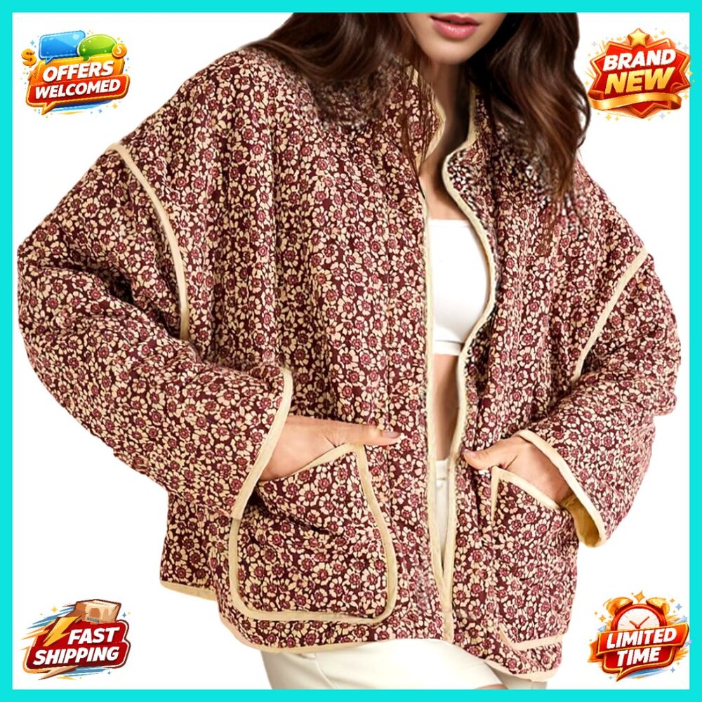 Cropped Quilted Jacket Open Front Lightweight Puf… - image 1